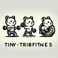 Logo of Tiny Tribe Fitness, with 3 hamsters working out